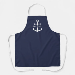 Nautical Navy Blue Anchor Personalised Name Apron