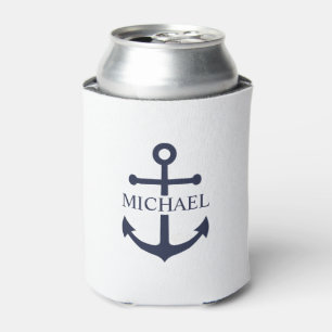 Nautical Navy Blue Anchor Personalised Name Can Cooler
