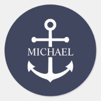 Nautical Navy Blue Anchor Personalised Name