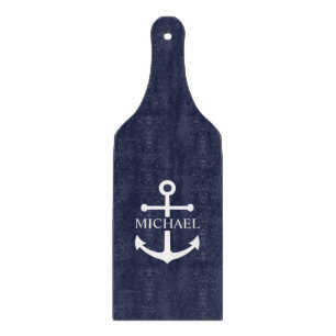 Nautical Navy Blue Anchor Personalised Name Cutting Board