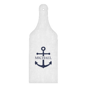 Nautical Navy Blue Anchor Personalised Name Cutting Board