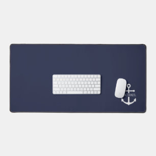 Nautical Navy Blue Anchor Personalised Name Desk Mat