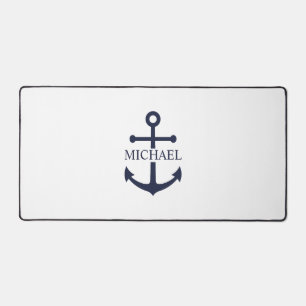 Nautical Navy Blue Anchor Personalised Name Desk Mat