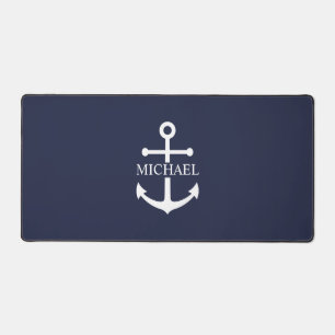 Nautical Navy Blue Anchor Personalised Name Desk Mat