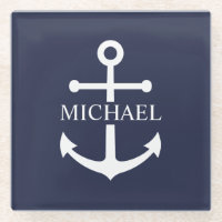 Nautical Navy Blue Anchor Personalised Name