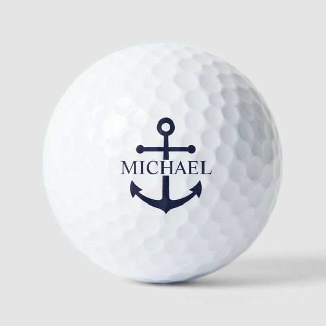 Nautical Navy Blue Anchor Personalised Name Golf Balls (Front)