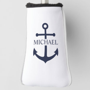 Nautical Navy Blue Anchor Personalised Name Golf Head Cover