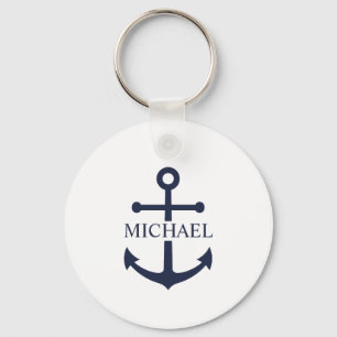 Nautical Navy Blue Anchor Personalised Name Key Ring