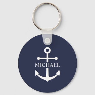 Nautical Navy Blue Anchor Personalised Name Key Ring