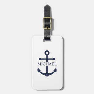 Nautical Navy Blue Anchor Personalised Name Luggage Tag