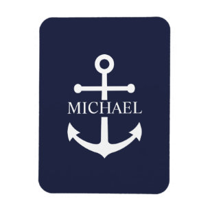 Nautical Navy Blue Anchor Personalised Name Magnet