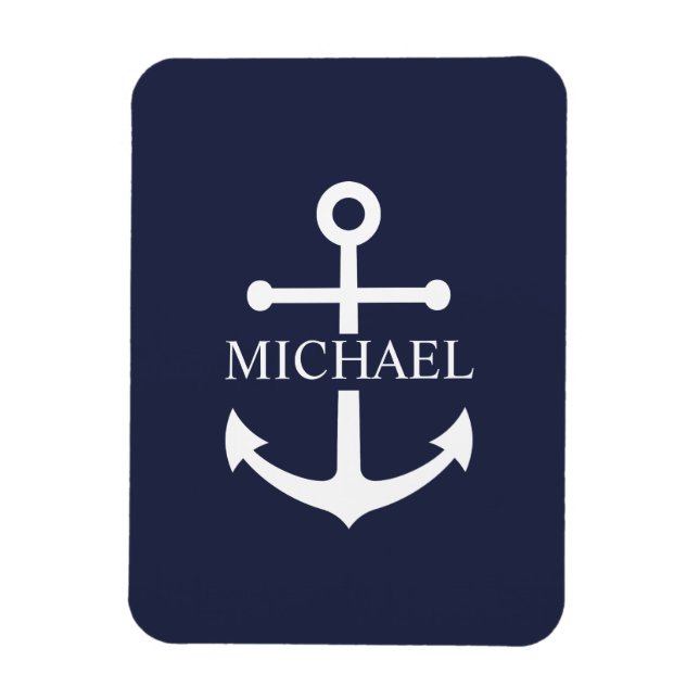 Nautical Navy Blue Anchor Personalised Name Magnet (Vertical)