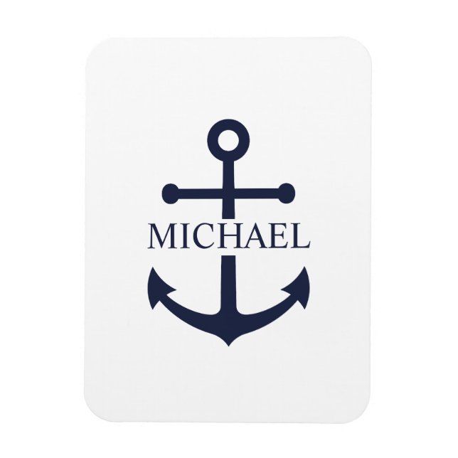 Nautical Navy Blue Anchor Personalised Name Magnet (Vertical)