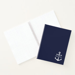 Nautical Navy Blue Anchor Personalised Name Notebook