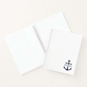 Nautical Navy Blue Anchor Personalised Name Notebook