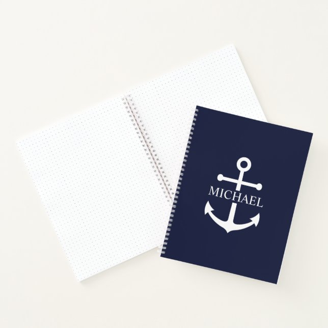 Nautical Navy Blue Anchor Personalised Name Notebook (Inside)