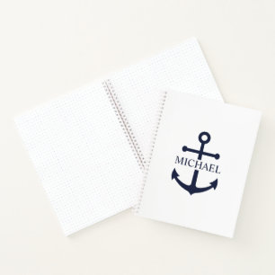 Nautical Navy Blue Anchor Personalised Name Notebook
