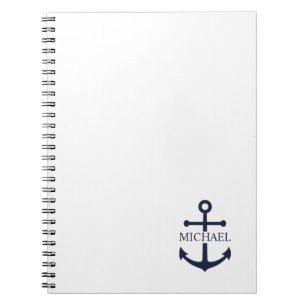 Nautical Navy Blue Anchor Personalised Name Notebook