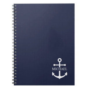 Nautical Navy Blue Anchor Personalised Name Notebook