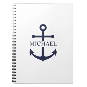 Nautical Navy Blue Anchor Personalised Name Notebook