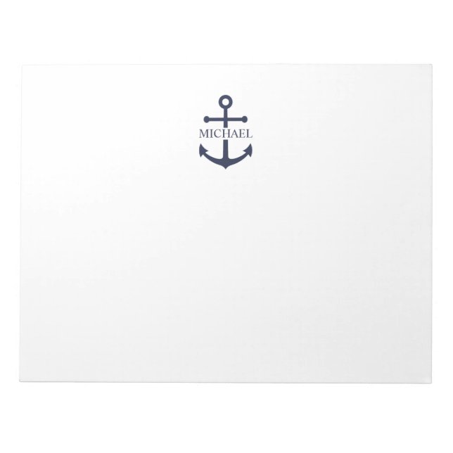 Nautical Navy Blue Anchor Personalised Name Notepad (Front)