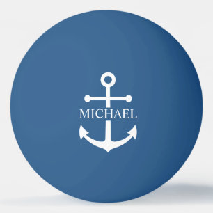 Nautical Navy Blue Anchor Personalised Name Ping Pong Ball