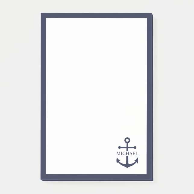 Nautical Navy Blue Anchor Personalised Name Post-it Notes (Front)