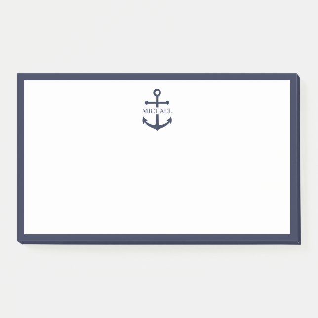 Nautical Navy Blue Anchor Personalised Name Post-it Notes (Front)