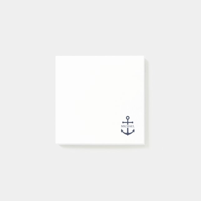 Nautical Navy Blue Anchor Personalised Name Post-it Notes (Front)