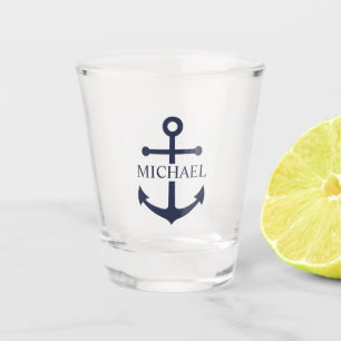 Nautical Navy Blue Anchor Personalised Name Shot Glass