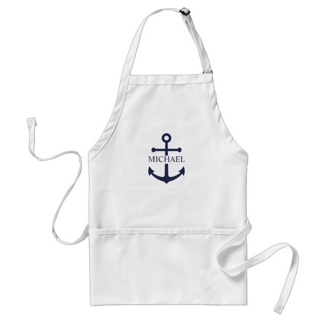Nautical Navy Blue Anchor Personalised Name Standard Apron (Front)