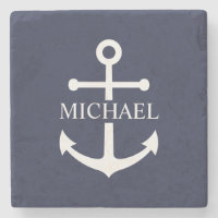 Nautical Navy Blue Anchor Personalised Name