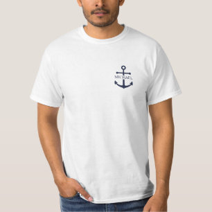 Nautical Navy Blue Anchor Personalised Name T-Shirt