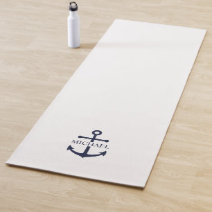 Nautical Navy Blue Anchor Personalised Name Yoga Mat