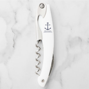 Nautical Navy Blue Anchor Personalized Groomsmen Corkscrew