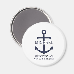 Nautical Navy Blue Anchor Personalized Groomsmen Magnet