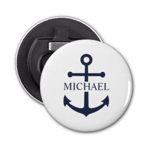 Nautical Navy Blue Anchor Personalized Name Bottle Opener