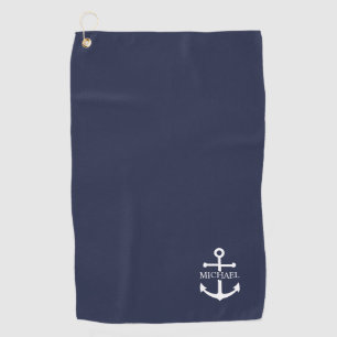 Nautical Navy Blue Anchor Personalized Name Golf Towel