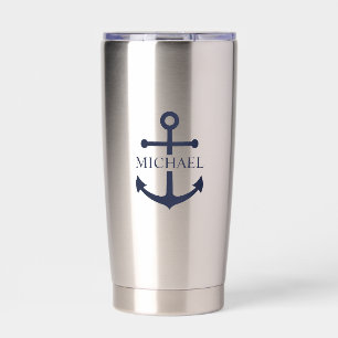 Nautical Navy Blue Anchor Personalized Name Insulated Tumbler