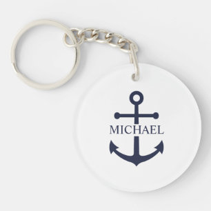 Nautical Navy Blue Anchor Personalized Name Key Ring