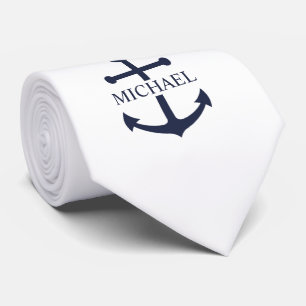 Nautical Navy Blue Anchor Personalized Name Tie