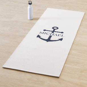 Nautical Navy Blue Anchor Personalized Name Yoga Mat