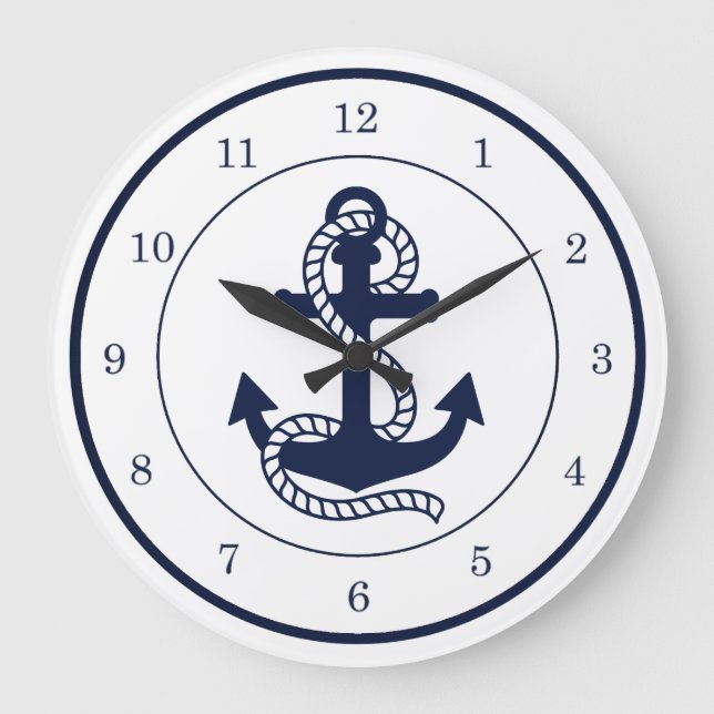 Nautical Navy blue Anchor {pick your colour} Large Clock (Front)