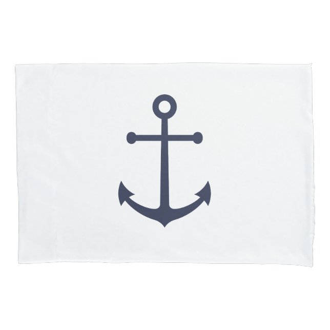 Nautical Navy Blue Anchor Pillowcase (Front)