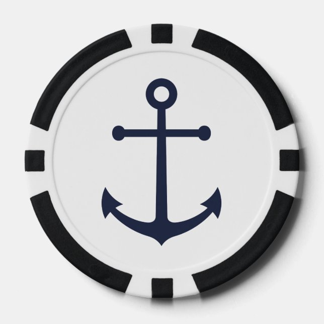Nautical Navy Blue Anchor Poker Chips (Front)