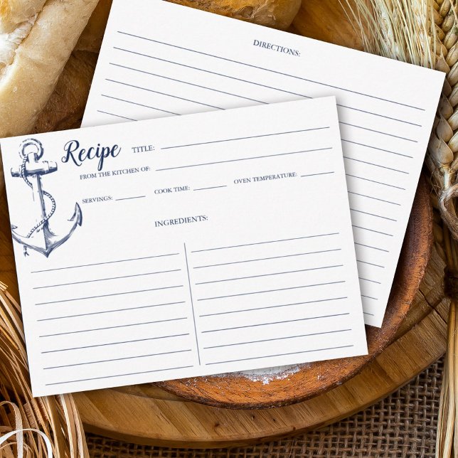 Nautical Navy Blue Anchor Recipe Card (Creator Uploaded)