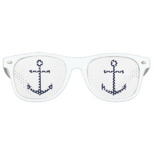 Nautical Navy Blue Anchor Retro Sunglasses