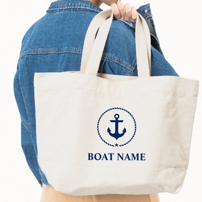 Nautical Navy Blue Anchor Rope Jumbo Tote Bag (Choose from several styles and sizes.)