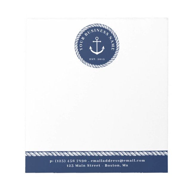 Nautical Navy Blue Anchor & Rope Notepad (Front)