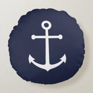 Nautical Navy Blue Anchor Round Cushion
